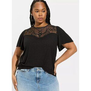 Torrid Womens Texture Jersey Crew‎ Neck Lace Yoke Top Size 3 3X Flutter Sleeve